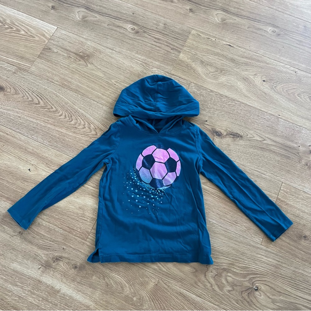 Carter’s Kids Girls 6-6X Teal Hoodie with Glittery Soccer Ball Design